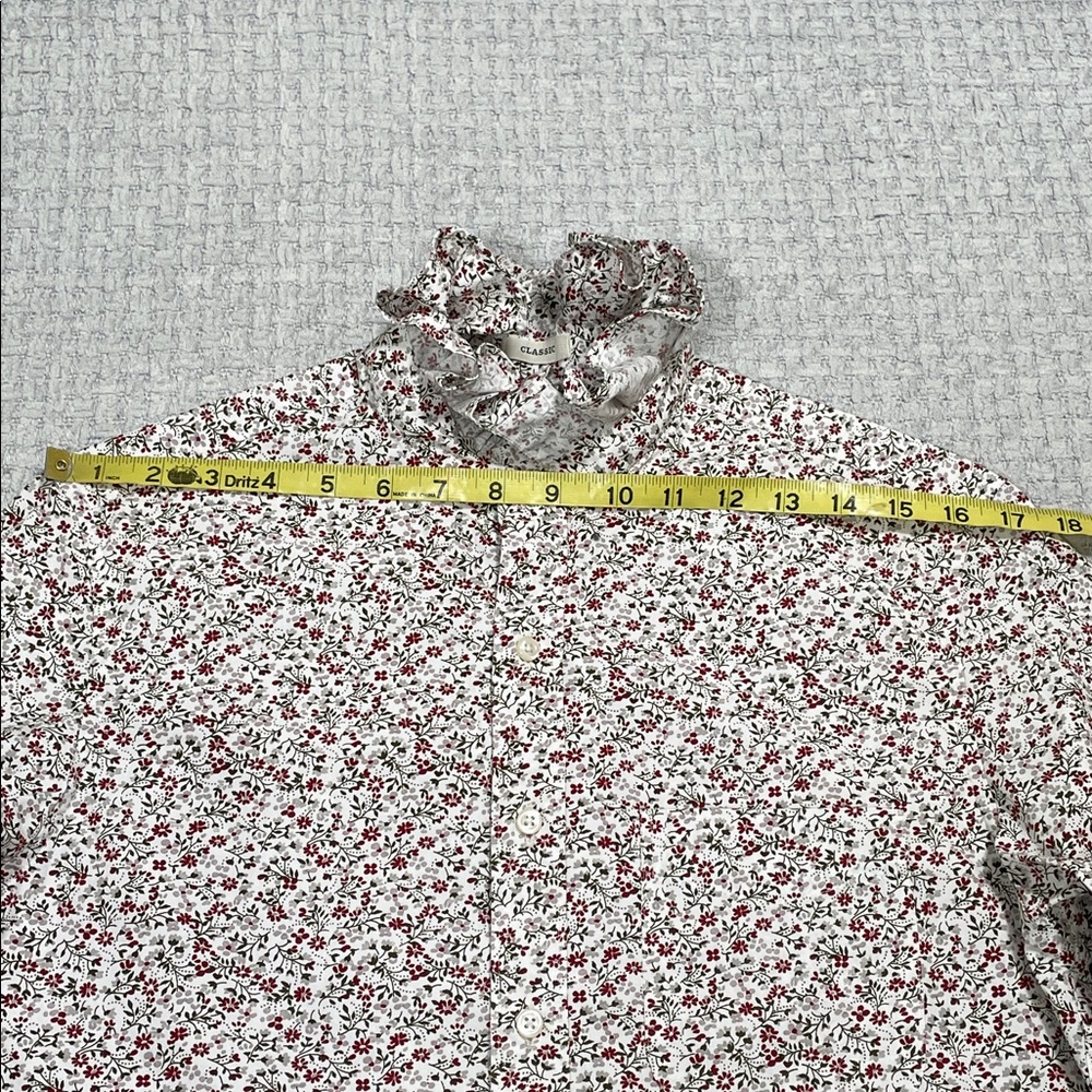 Upcycled Repurposed White Floral Ruffle Collar Button Up Shirt Preppy Size Small - Picture 14 of 15